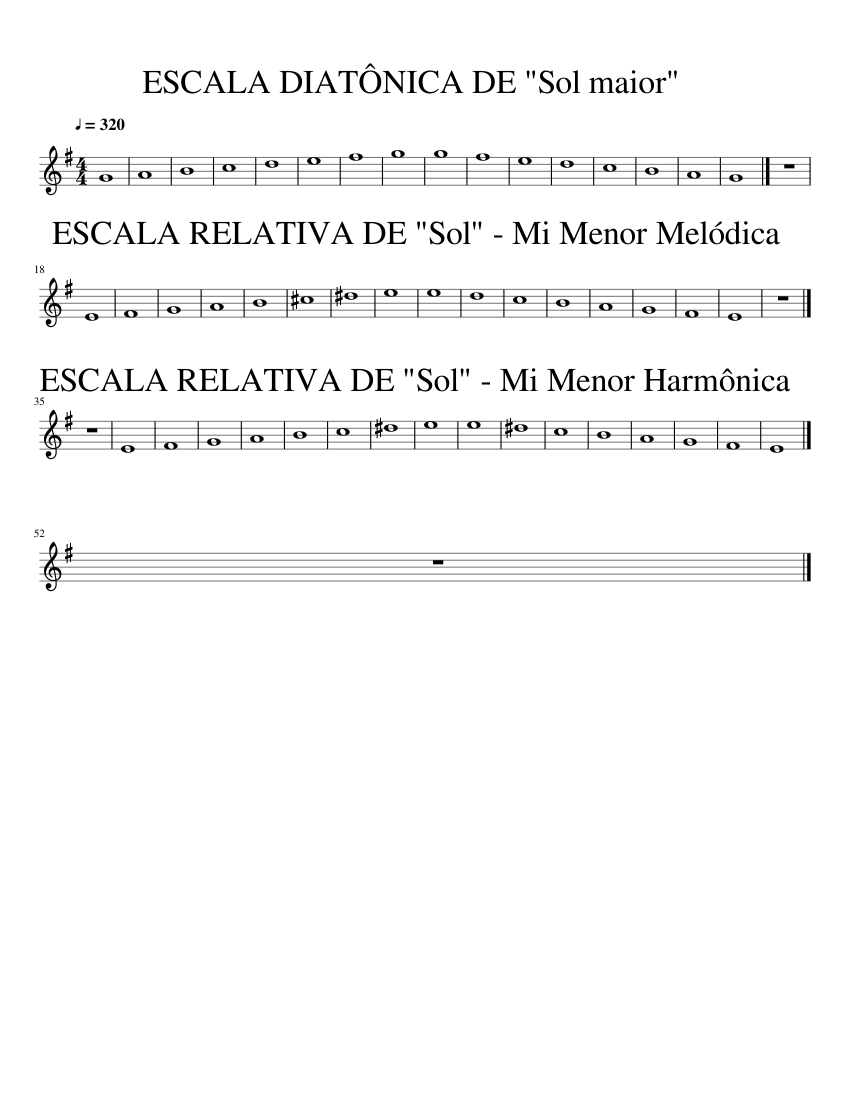 ESCALA DIATÔNICA DE "Sol maior" - Escala relativa menor de Sol (Melódica e  Harmônica) Sheet music for Piano (Solo) | Musescore.com