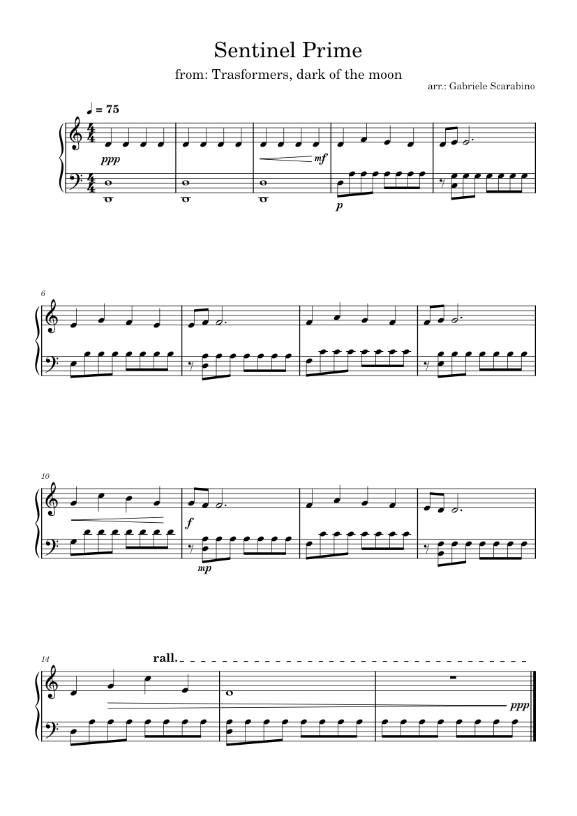 Sentinel Music Notes Sentinel Prime, da Trasformers: Dark of the moon Sheet Music for Piano ...
