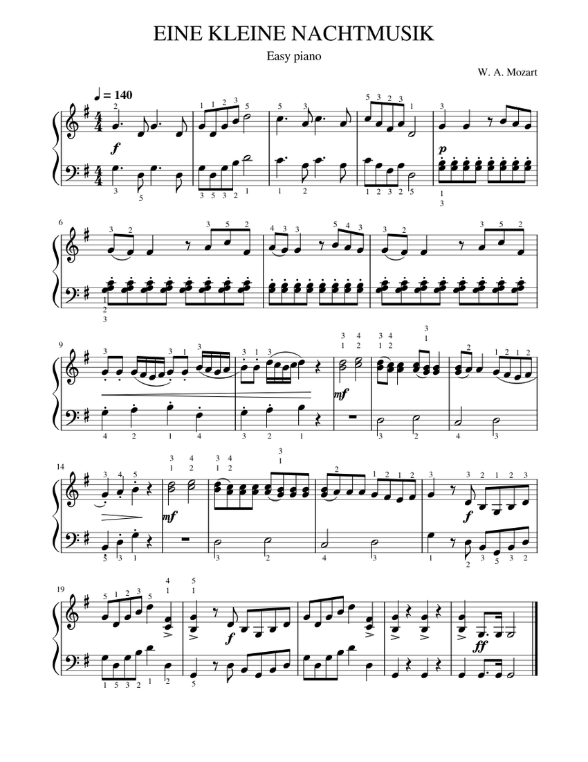 Eine Kleine Nachtmusik – Wolfgang Amadeus Mozart Sheet music for Piano ...