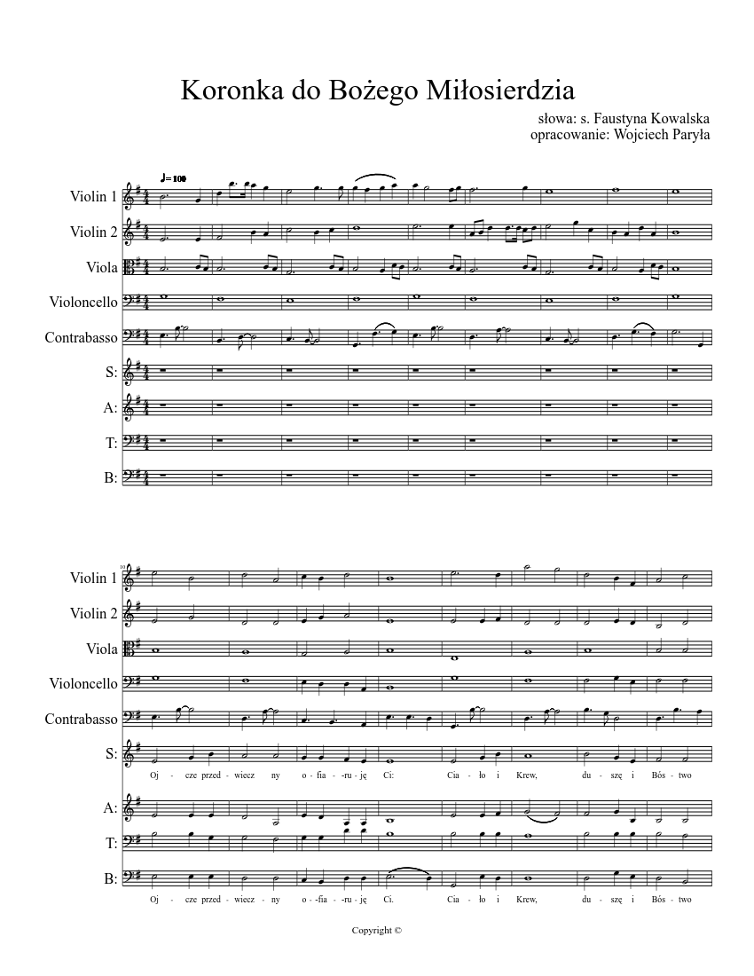 Koronka Do Bozego Milosierdzia Sheet Music For Violin Viola Mixed Trio Musescore Com