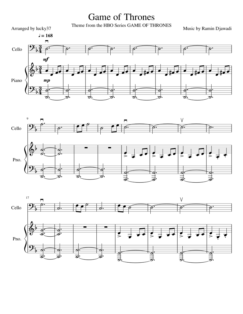 Game of Thrones Sheet music for Piano, Cello (Solo) | Musescore.com