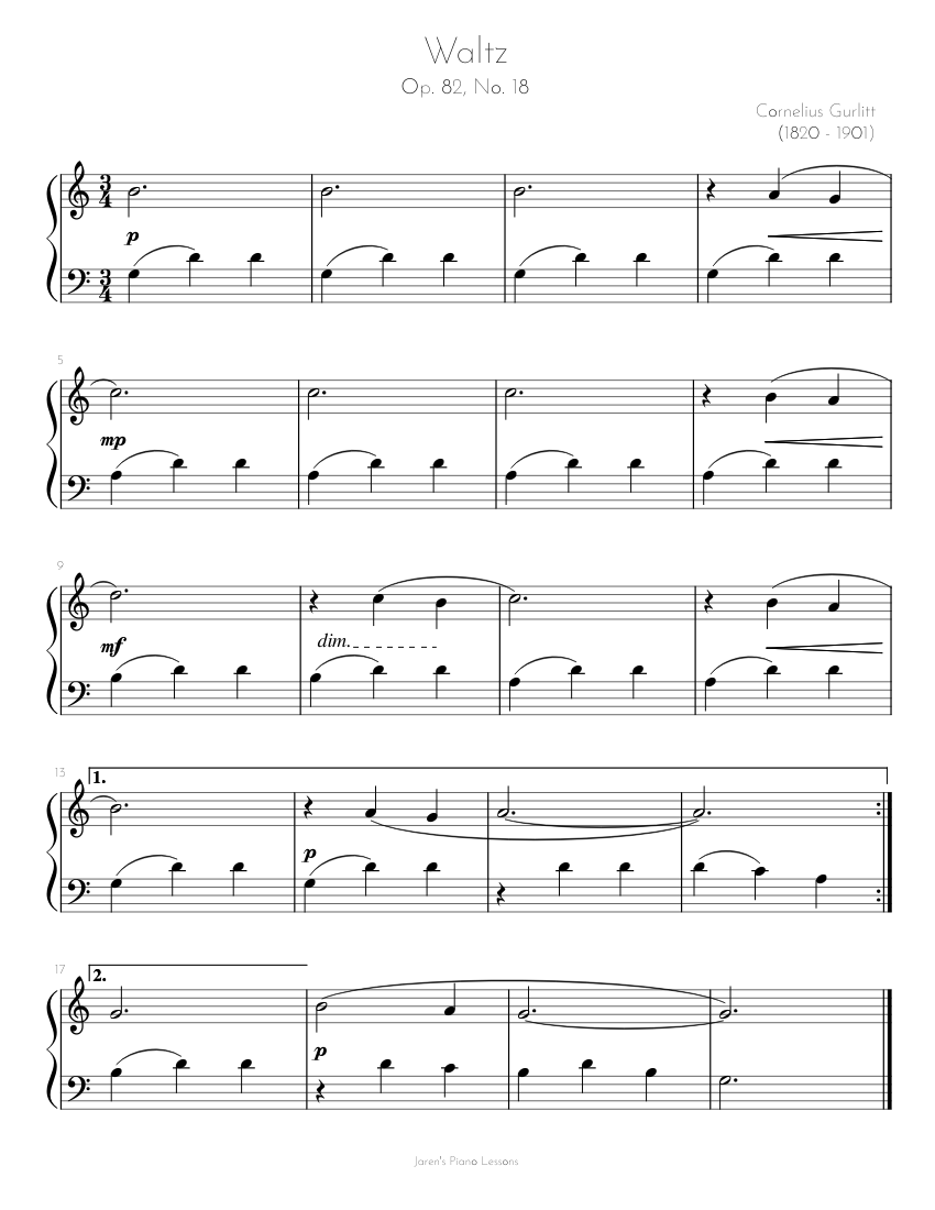 Waltz - Cornelius Gurlitt Sheet music for Piano (Solo) Easy | Musescore.com
