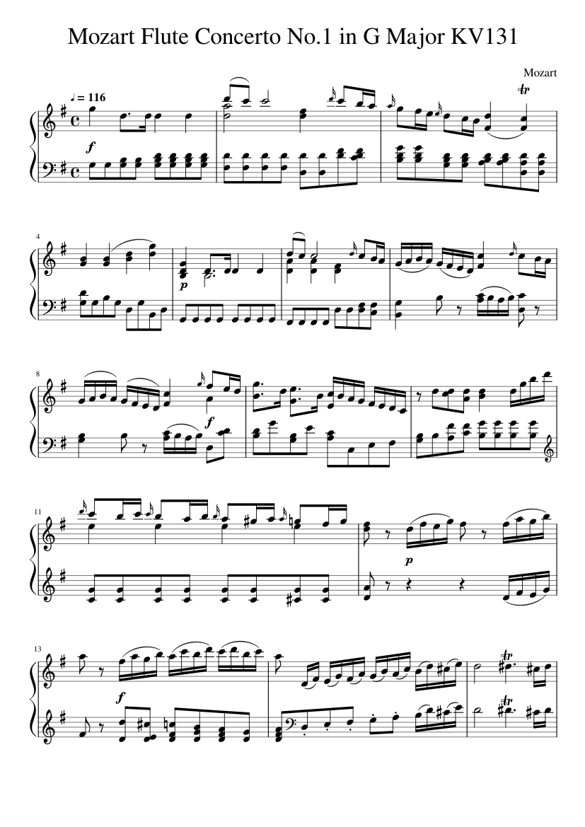 Mozart flute concerto no.1 in G major kv131 Sheet music for Piano (Solo)