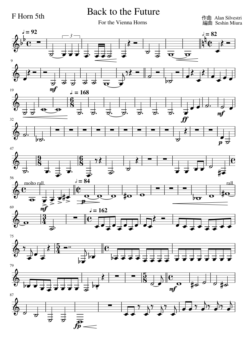 Back to the Future Sheet Music for French horn (Solo