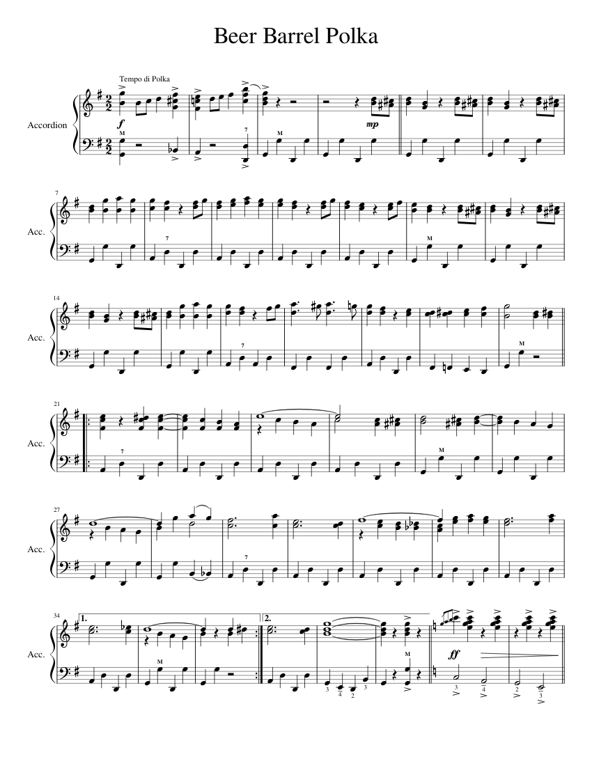 Beer Barrel Polka Sheet music for Accordion (Mixed Duet)
