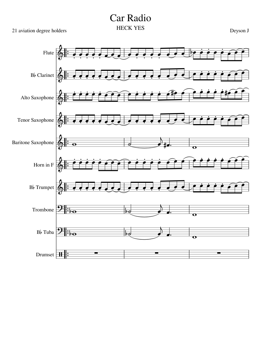 Car Radio 21 Pilots Sheet music for Trombone, Tuba, Flute, Clarinet other &  more instruments (Mixed Quintet) | Musescore.com