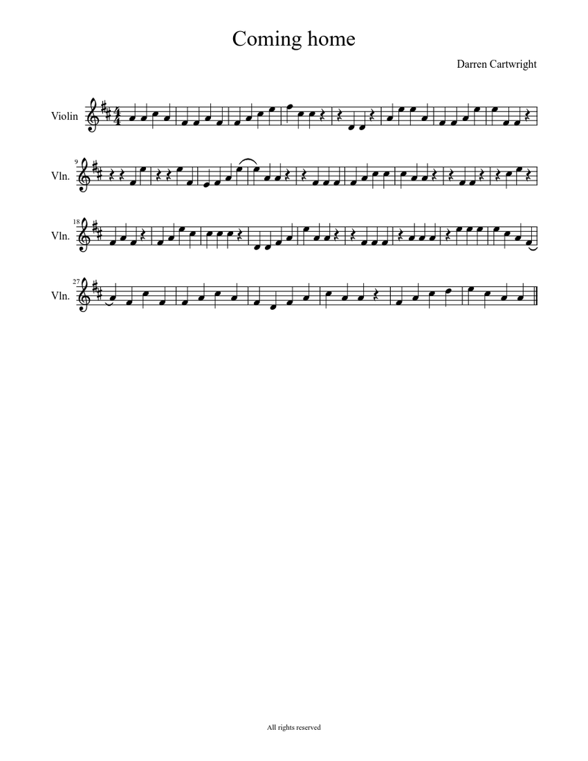 Coming home Sheet music for Violin (Solo) | Musescore.com