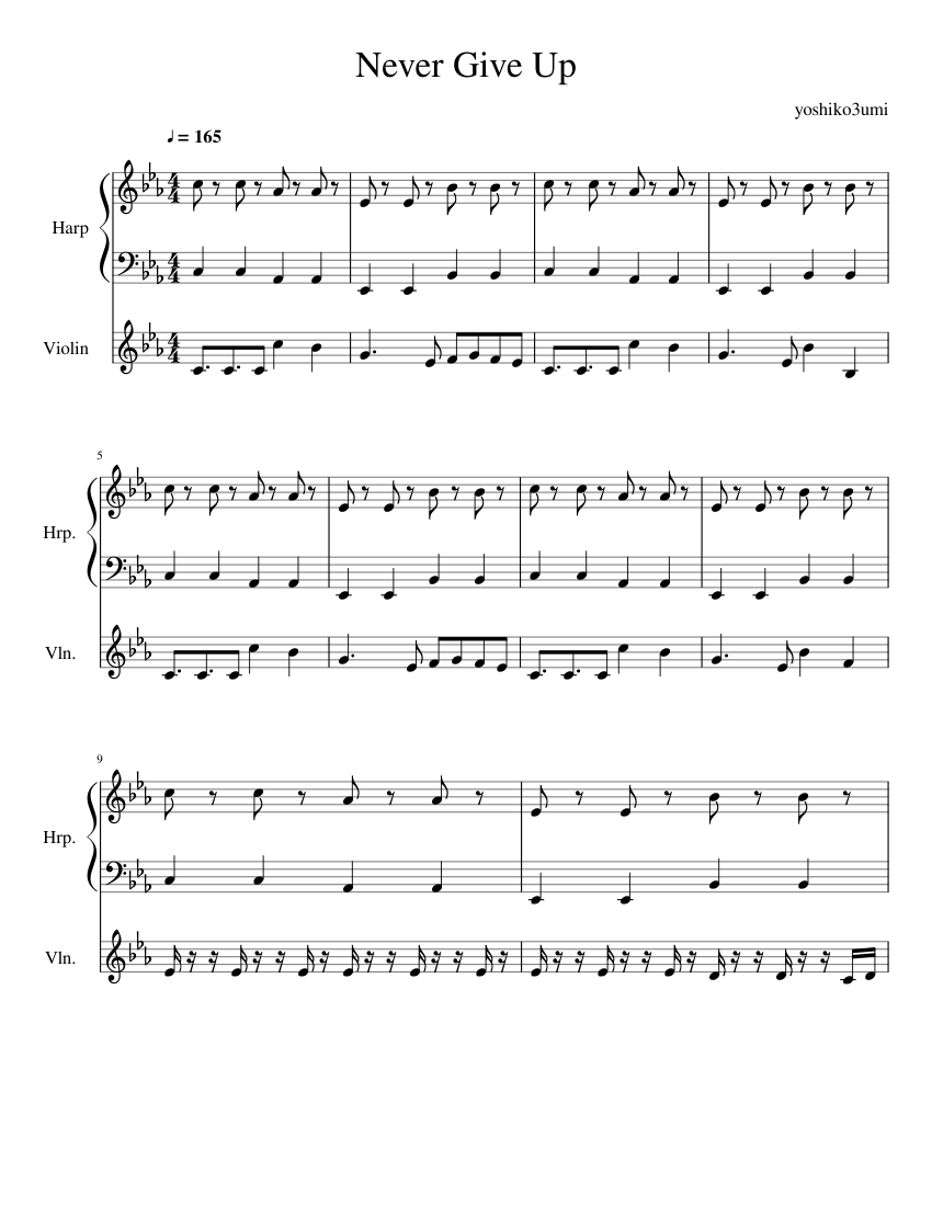 Never Give Up Sheet music for Violin, Harp (Mixed Duet) | Musescore.com