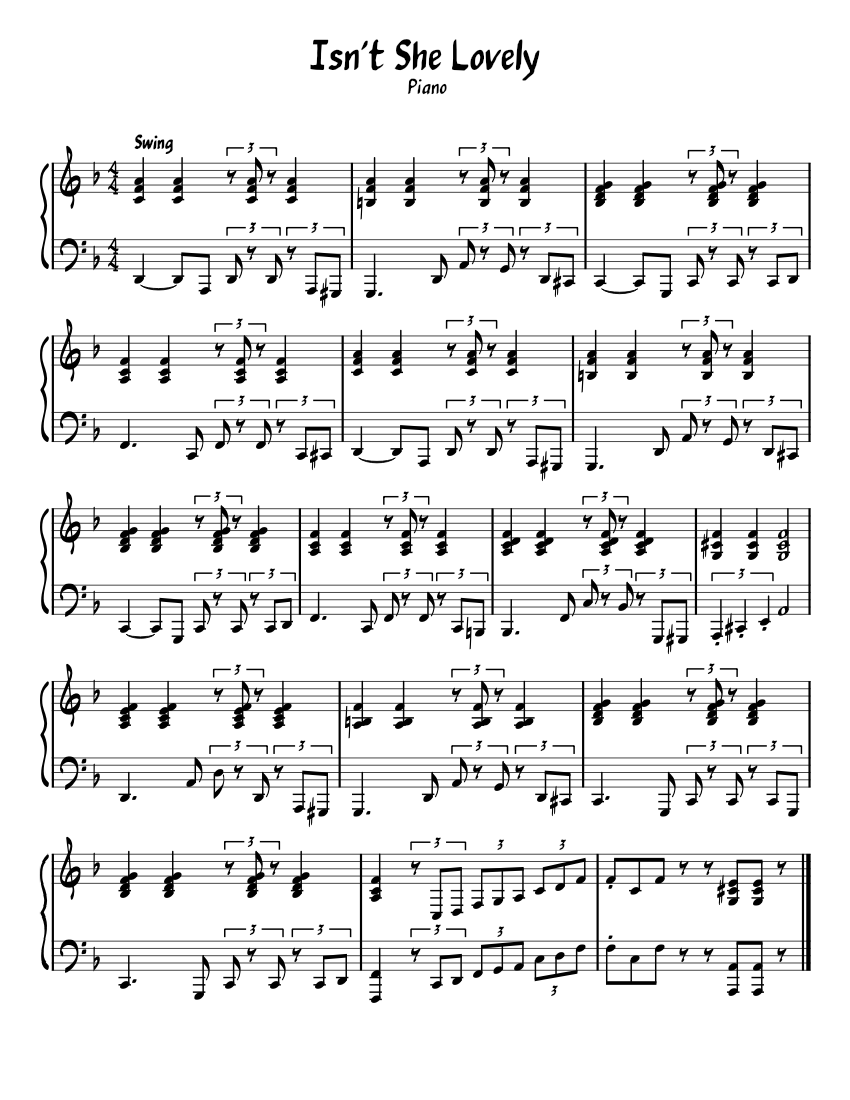 Isn't She Lovely Sheet music for Piano (Solo) | Download and print in