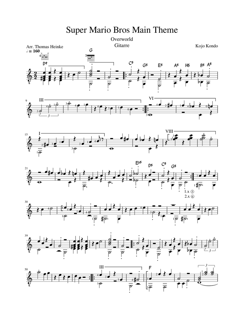Super Mario Bros Main / Overworld / Theme Sheet music for Guitar (Solo ...