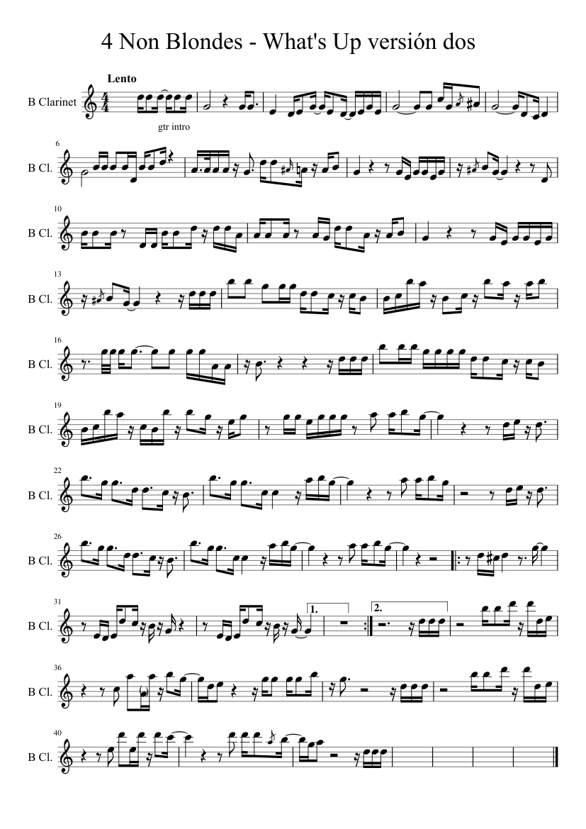 4 Non Blondes - What's Up version dos Sheet music for Woodwinds (other)  (Solo) | Musescore.com