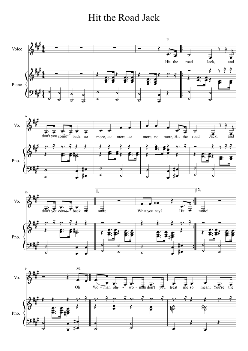 Hit the Road Jack Sheet music for Piano, Voice (other) (Piano-Voice) |  Musescore.com