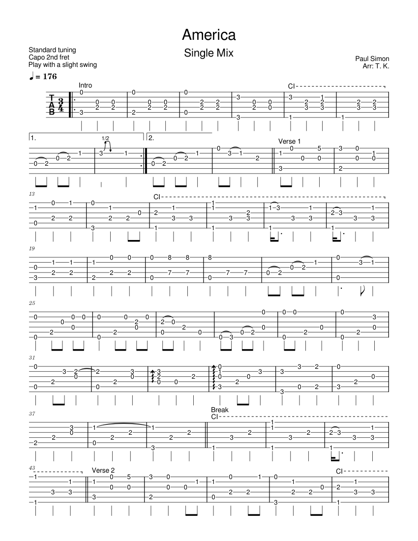 America Chords Razorlight America - Simon & Garfunkel Sheet Music and Tab for Guitar (Solo ...