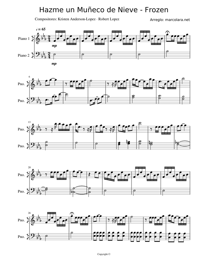 Hazme un Muñeco de Nieve - Frozen Sheet music for Piano (Solo) |  Musescore.com
