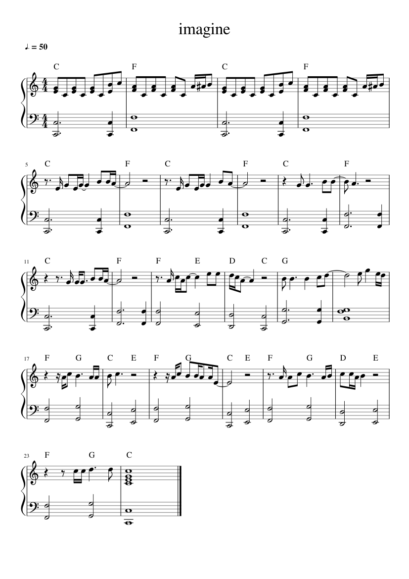 Imagine Easy with chords Sheet music for Piano (Solo) | Musescore.com