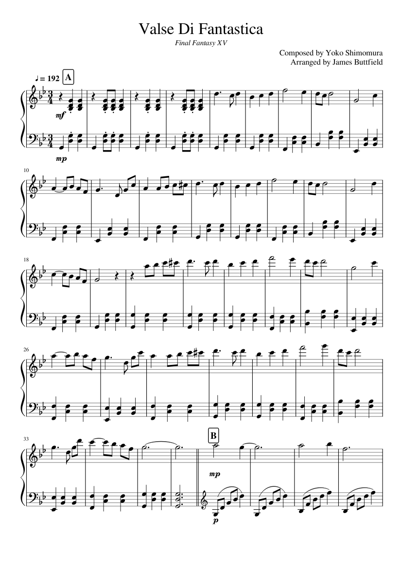 Valse Di Fantastica Final Fantasy XV Sheet music for Piano (Solo) |  Musescore.com