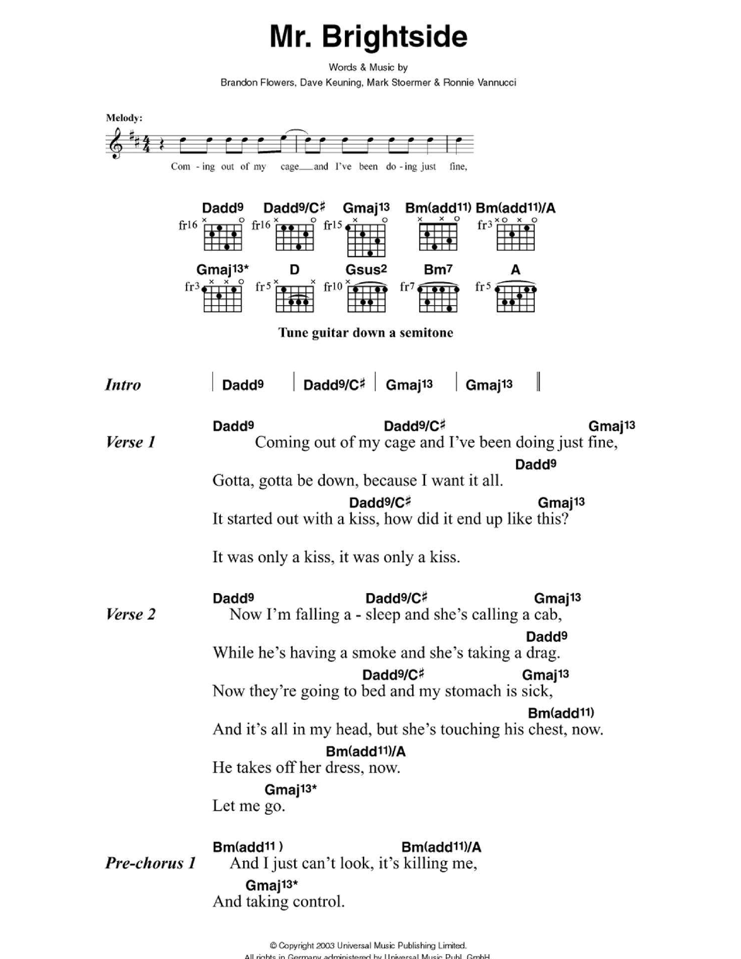 Play Official version of Mr. Brightside sheet music by The Killers for ...