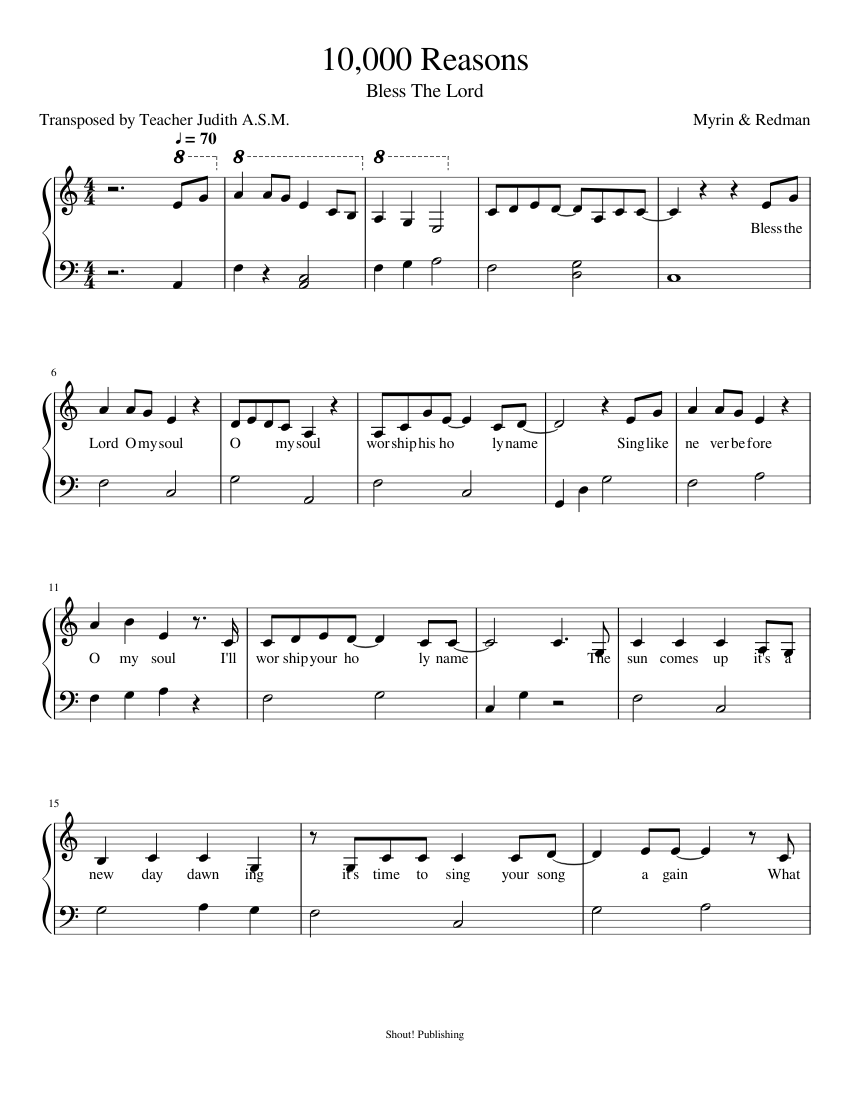 10 000 Reasons (C Major, easy) Sheet music for Piano (Solo) | Musescore.com