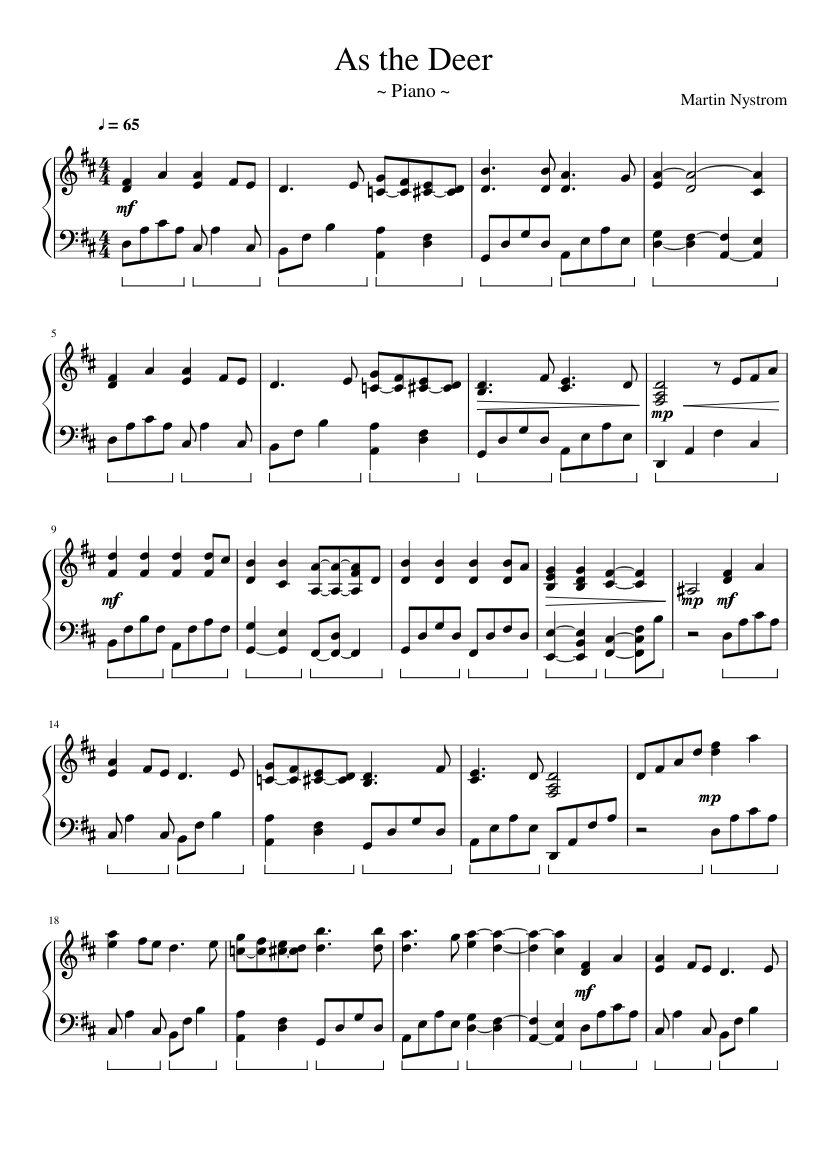 As the Deer - Piano in D Major Sheet music for Piano (Solo) Easy |  Musescore.com