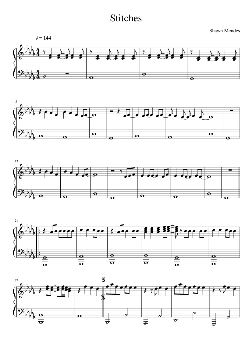 Stitches by Shawn Mendes (Full Version) Sheet music for Piano (Solo) |  Musescore.com