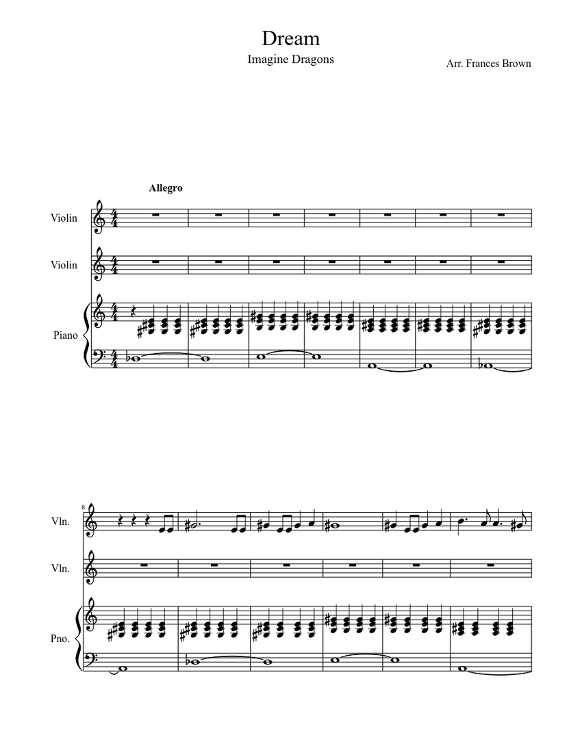 Dream - Imagine Dragons Sheet music for Piano, Violin (Mixed Trio) |  Musescore.com