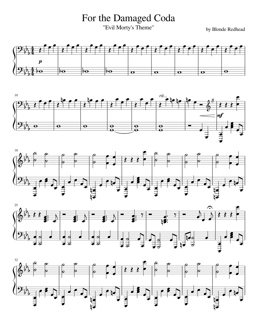For the Damaged Coda (Evil Morty's Theme Song) Sheet music for Piano (Solo)  Easy | Musescore.com