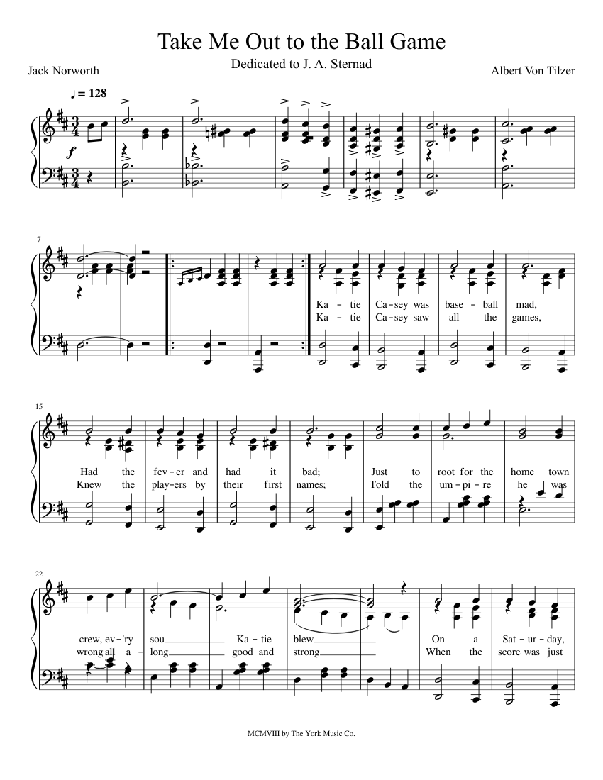 Take Me Out to the Ball Game Sheet music for Piano (Solo) | Musescore.com