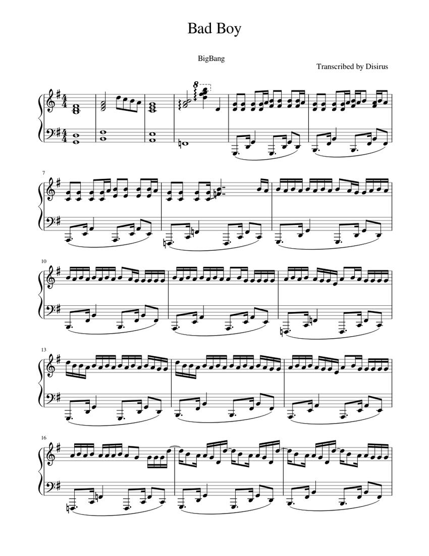 Bigbang Bad Boy Sheet Music For Piano Solo Musescore Com