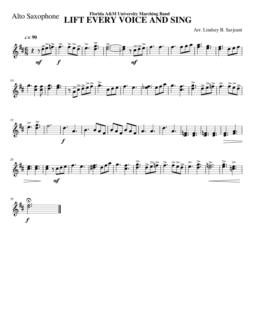 Lift Every Voice And Sing Alto Saxophone Sheet Music For Saxophone Alto Solo Musescore Com