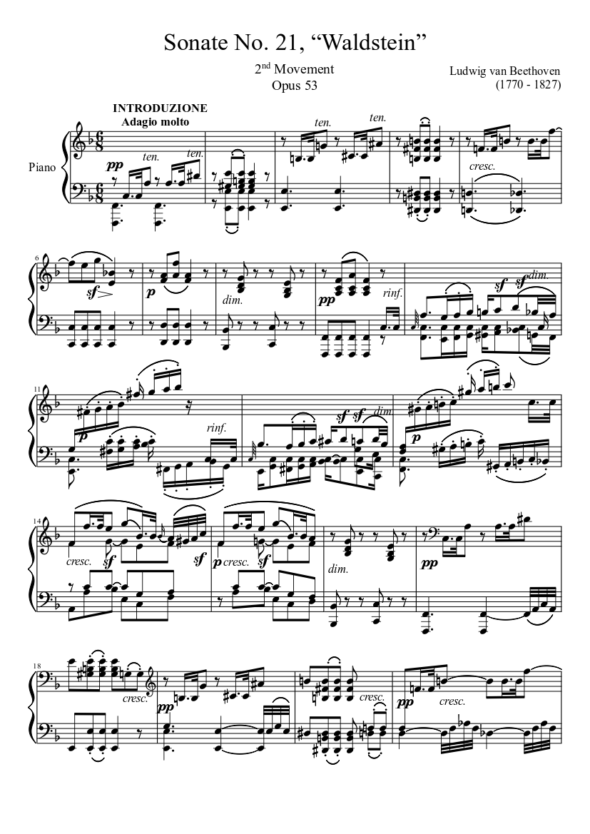 Sonate No. 21, “Waldstein” 2nd Movement Sheet music for Piano (Solo) |  Musescore.com