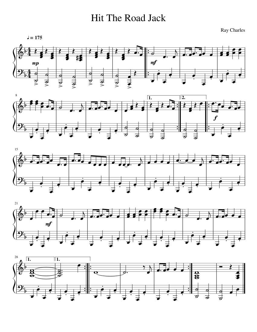 Hit The Road Jack Sheet music for Piano (Solo) | Musescore.com
