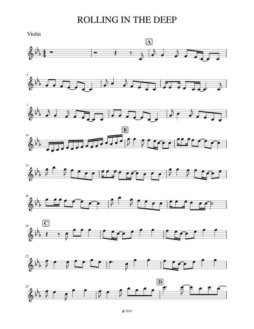 ROLLING IN THE DEEP Violin cover Sheet music for Violin (Solo) |  Musescore.com