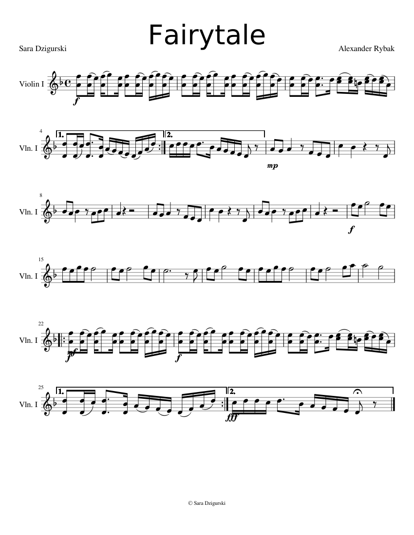 Fairytale by Alexander Rybak for violin Sheet music for Piano, Violin,  Viola, Cello (Mixed Ensemble) | Musescore.com
