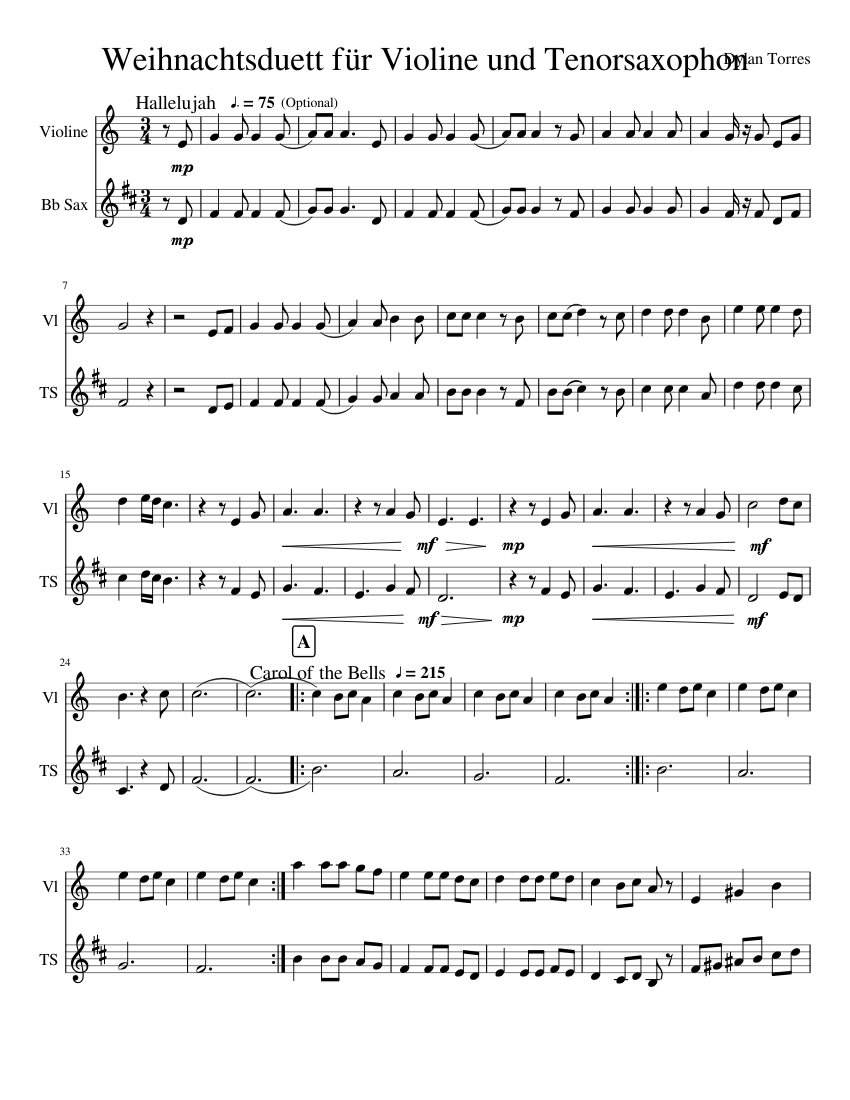 Weihnachtsduett Violine Tenorsax