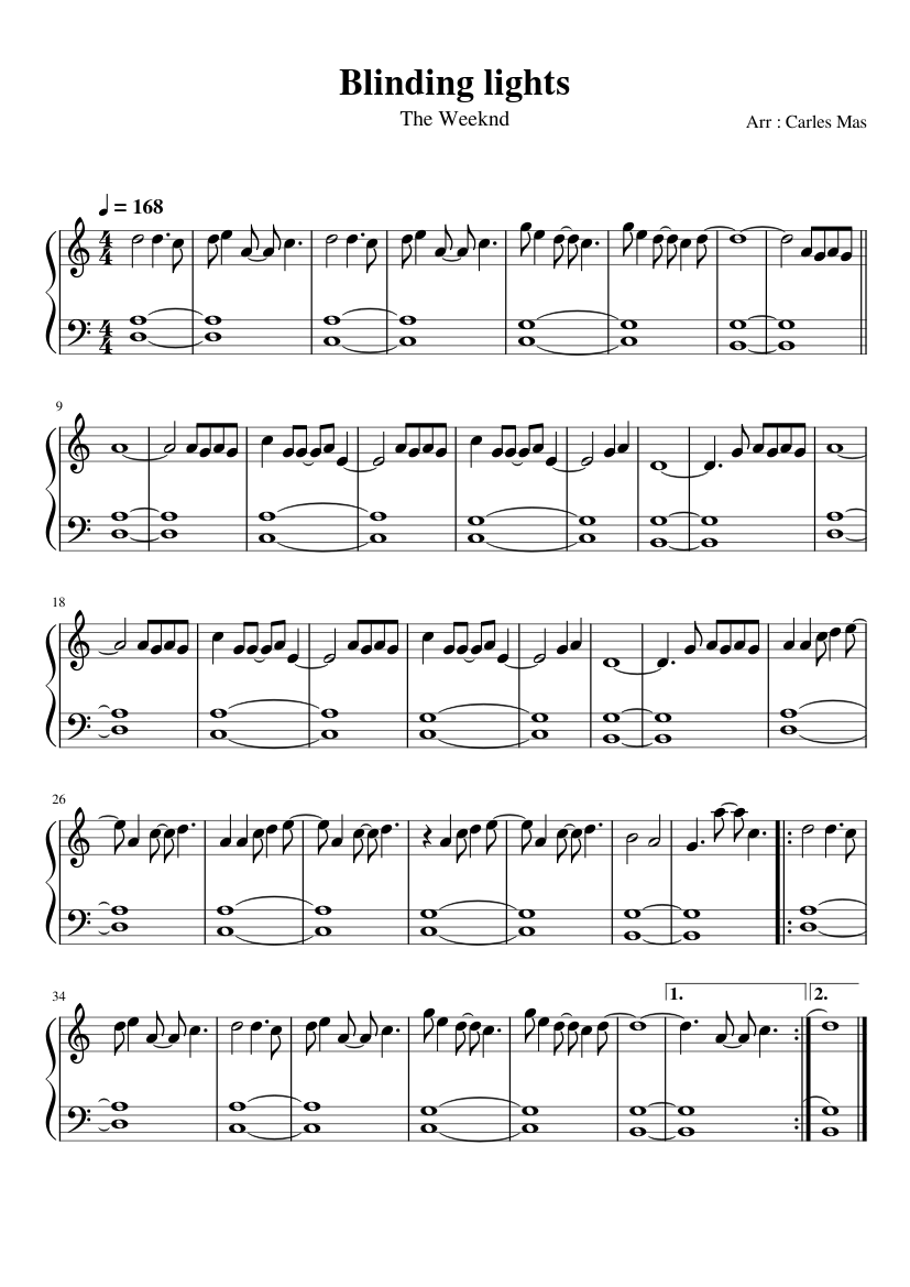 The Weeknd by Blinding Lights (piano easy) Sheet Music for Piano (Solo ...