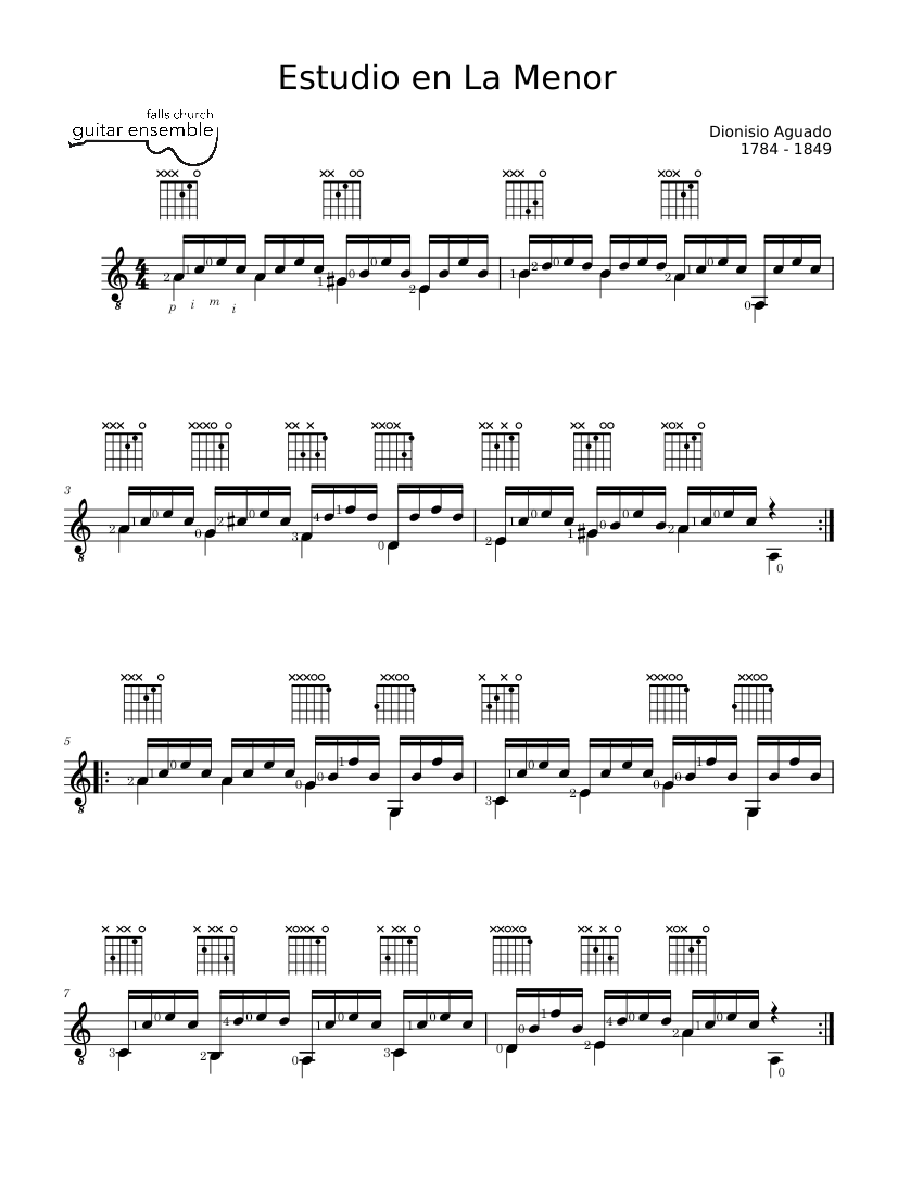 Estudio en La menor – Dionisio Aguado Sheet music for Guitar (Solo ...