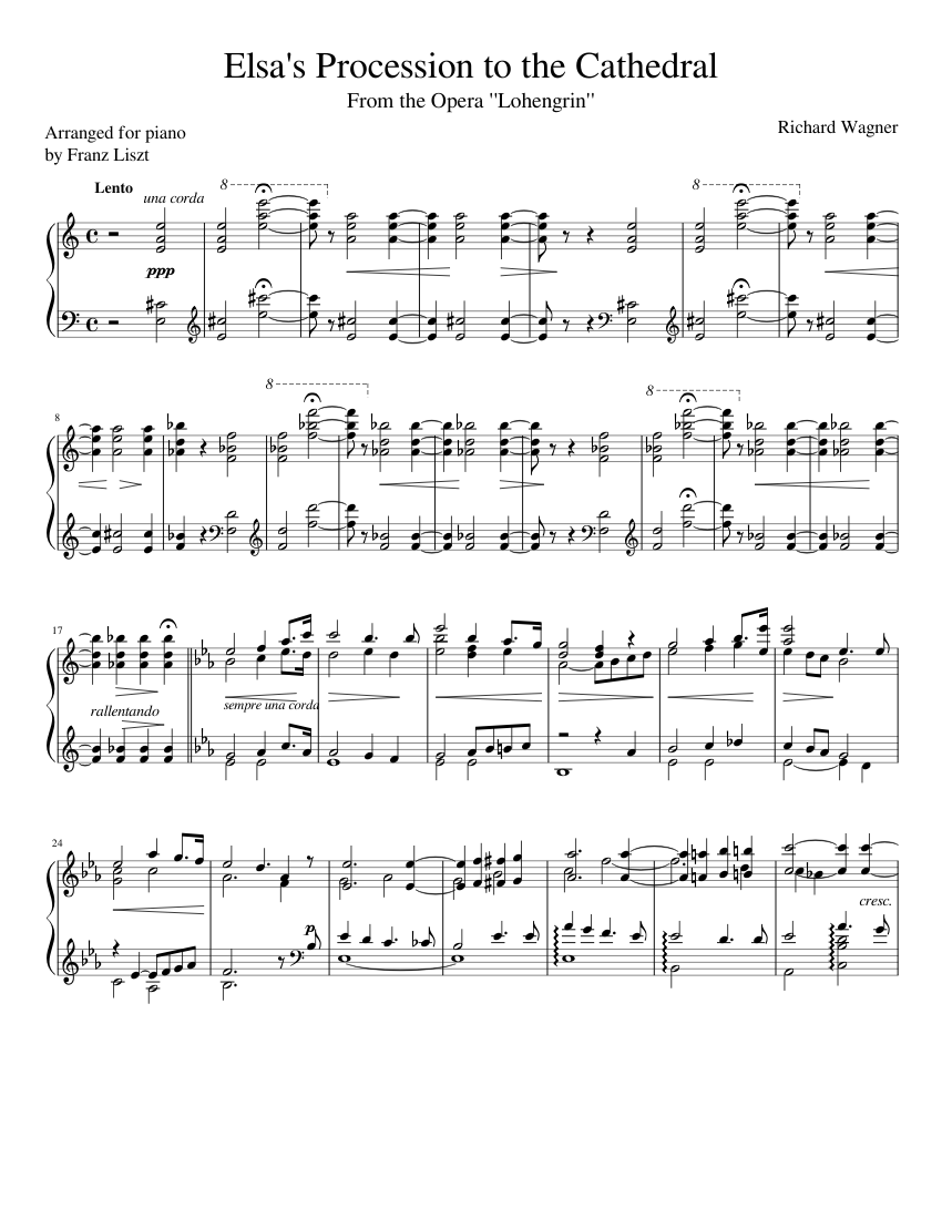 Wagner-Elsa's Procession to the Cathedral from the Opera, "Lohengrin" (piano  solo) Sheet music for Piano (Solo) | Musescore.com