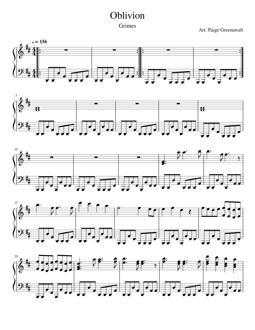 Oblivion - Grimes Sheet music for Piano (Solo) | Musescore.com