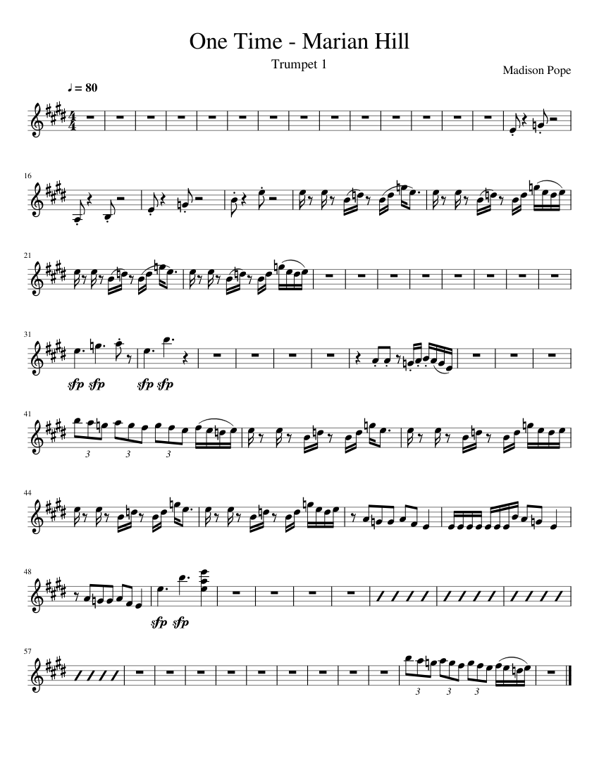 One Time - Marian Hill - Trumpet 1 Sheet music for Trumpet (In B Flat)  (Solo) | Download and print in PDF or MIDI free sheet music | Musescore.com