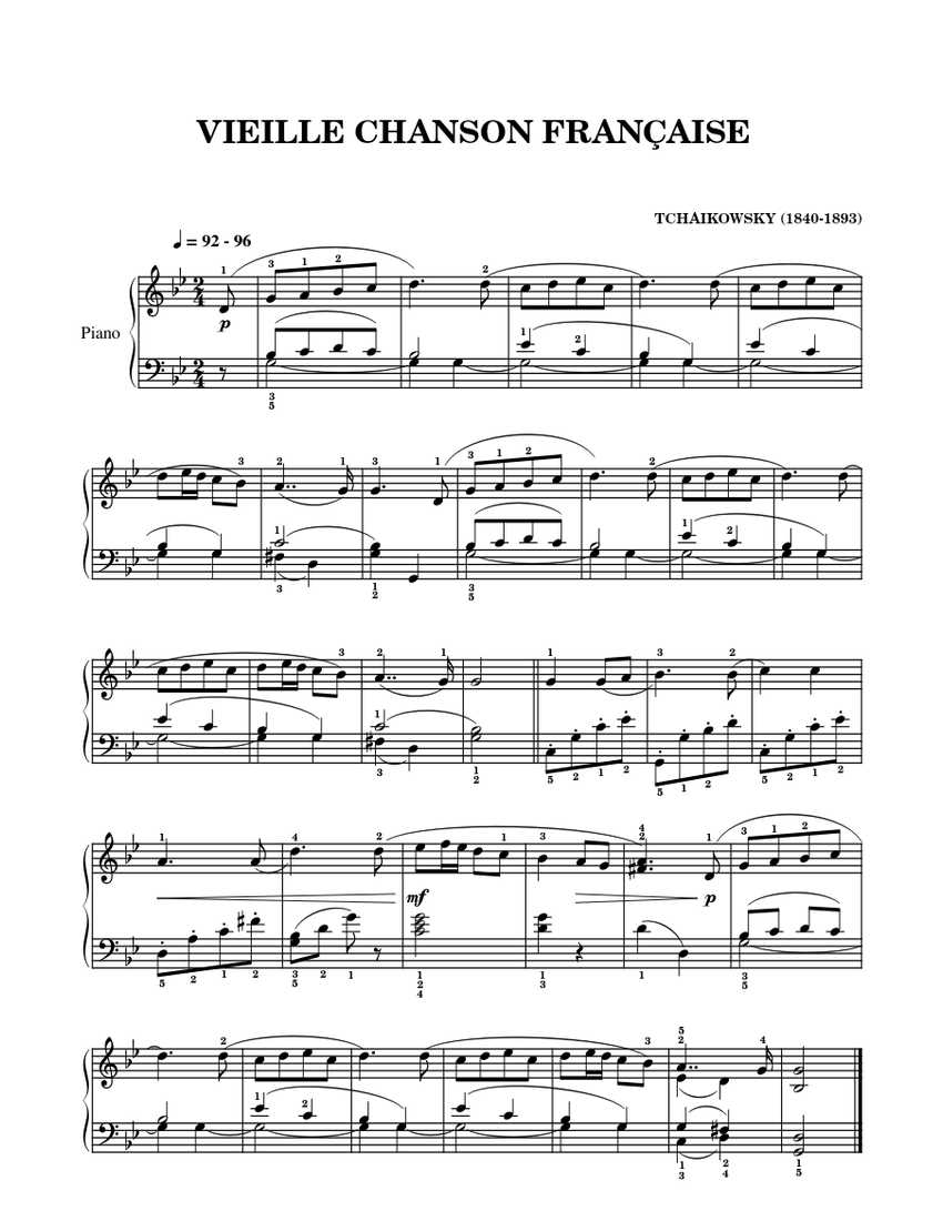 VIEILLE CHANSON FRANÇAISE – Pyotr Ilyich Tchaikovsky - piano tutorial