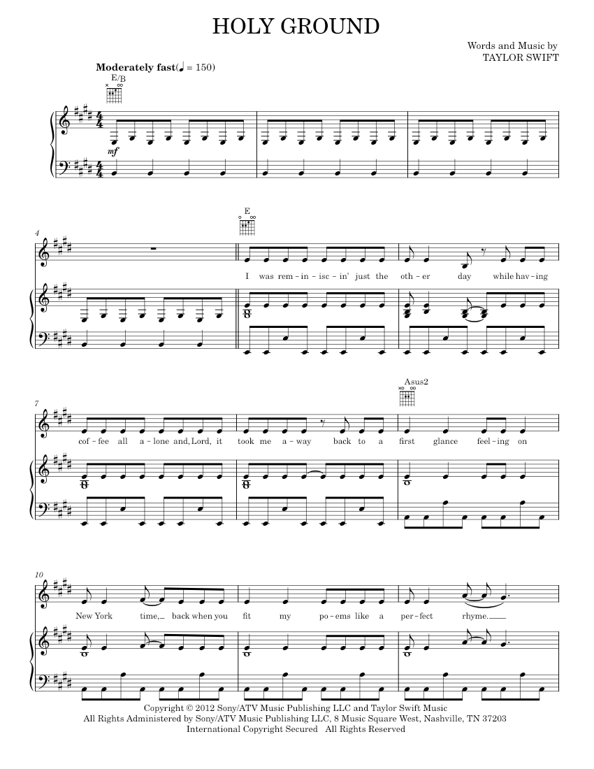 Holy Ground Script Play Official version of Holy ground Sheet Music by Taylor Swift for ...