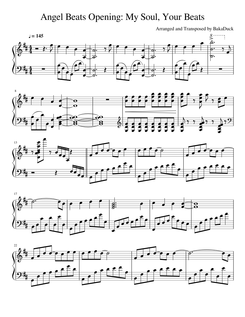 Angel Beats Opening: My Soul, Your Beats Sheet music for Piano (Solo) |  Musescore.com