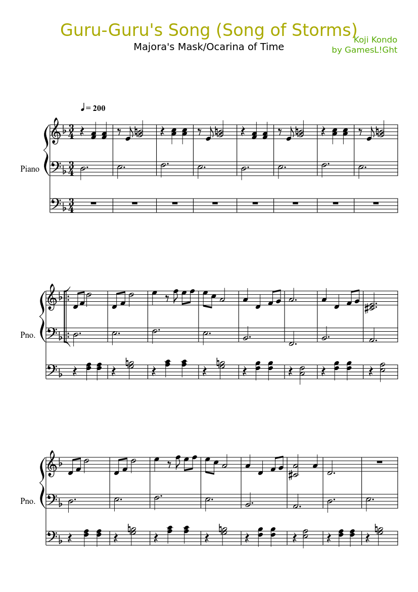 Guru-Guru's Song (Song of Storms) - piano tutorial