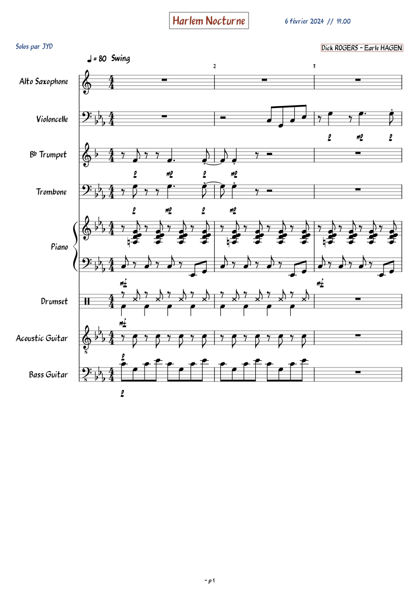 HarlemNocturne Ensemble SOLO V3 TonEb Sheet music for Piano, Trombone ...