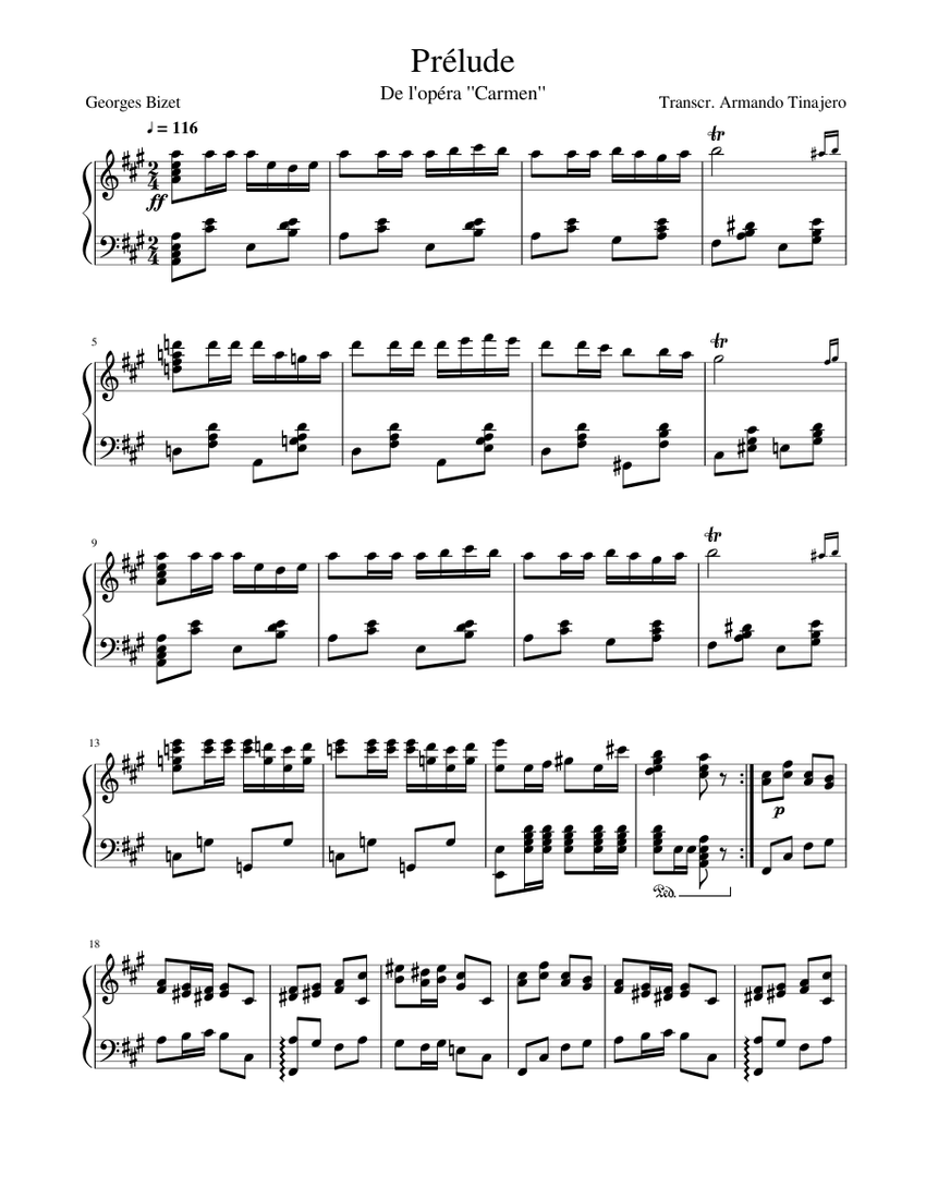 Overture to Carmen for piano solo (By Georges Bizet) Sheet music for Piano  (Solo) | Musescore.com