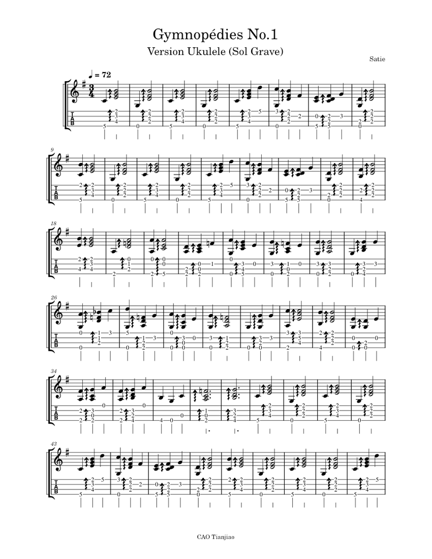 Gymnopédies No.1 Sheet music for Ukulele (Solo) | Musescore.com
