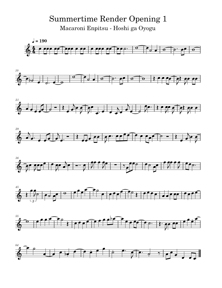 Summertime Render Opening 1 Sheet music for Flute (Solo