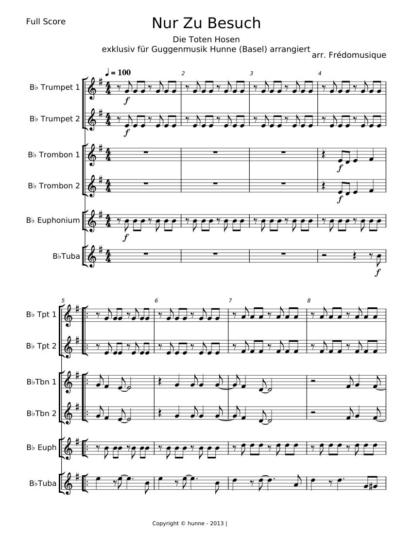 Nur zu besuch - Die Toten Hosen Sheet music for Trombone, Euphonium, Tuba,  Trumpet in b-flat (Brass Ensemble) | Musescore.com