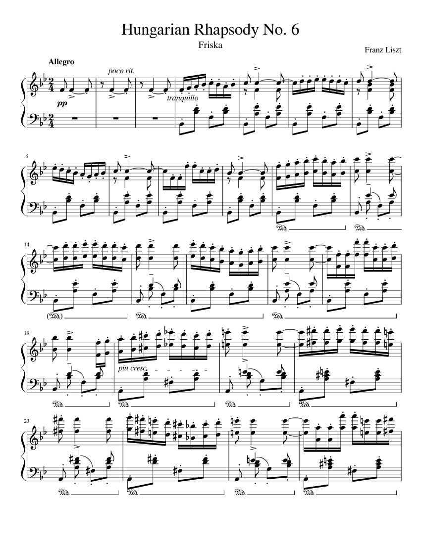Hungarian Rhapsody No. 6 Friska - Franz Liszt - piano tutorial