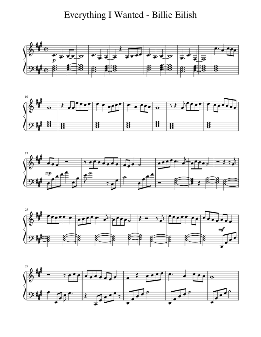 Billie Eilish - Everything I Wanted Sheet music for Piano (Solo) Easy |  Musescore.com